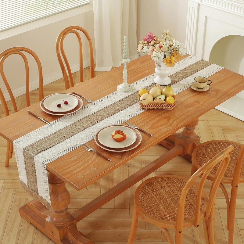 Boho Table Runner - Brown and White Tassel Home Decor, 72 Inches Long - Image 5