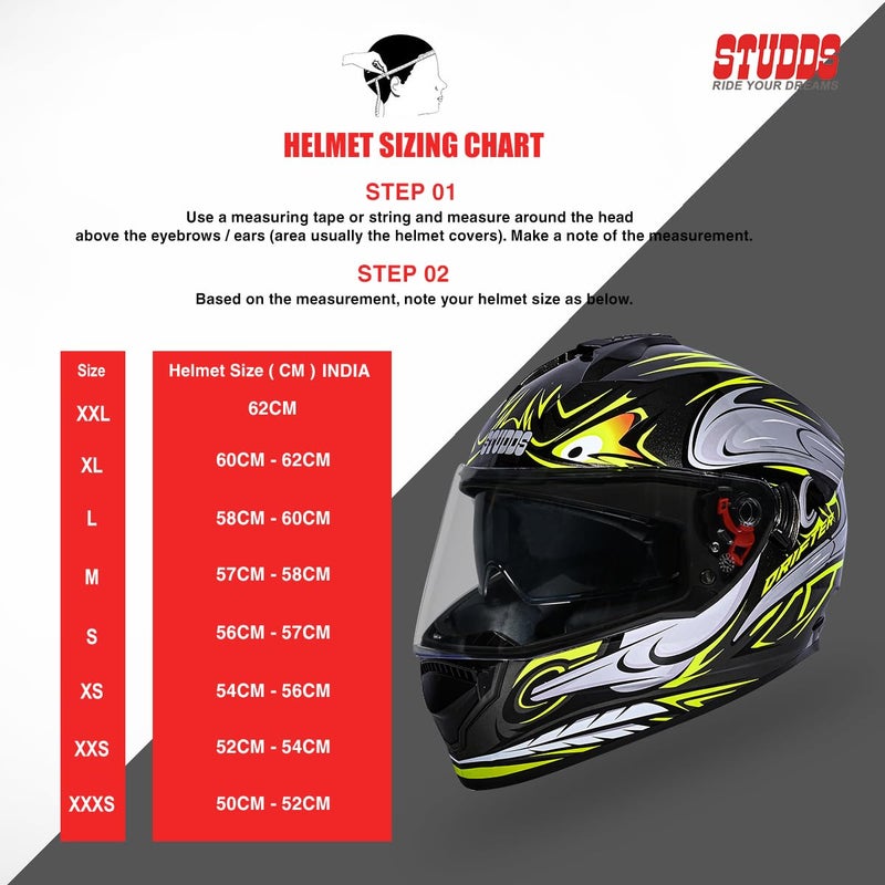 STUDDS Drifter D4 Isi and Dot Certified Full Face Graphic Helmet for Men and Women with Inner Sun Visor and Spoiler (Black N5) - Image 3