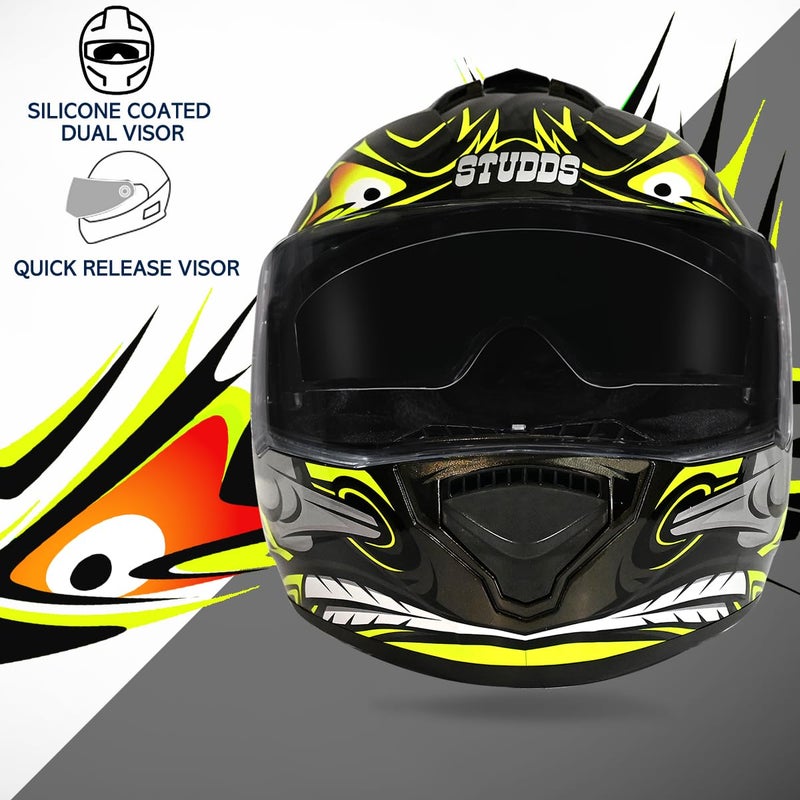 STUDDS Drifter D4 Isi and Dot Certified Full Face Graphic Helmet for Men and Women with Inner Sun Visor and Spoiler (Black N5) - Image 2