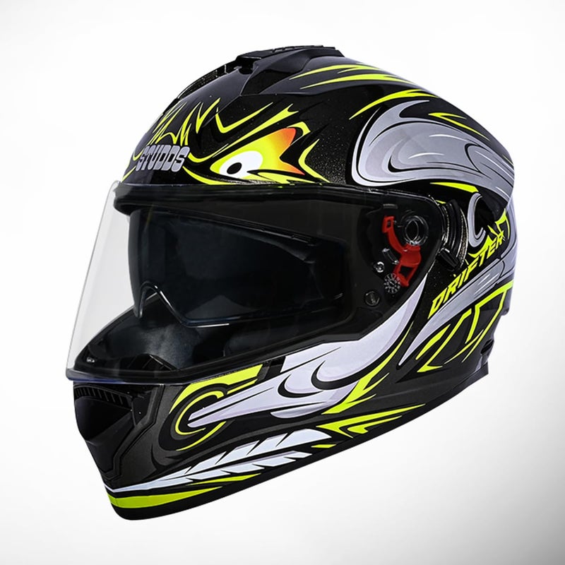 STUDDS Drifter D4 Isi and Dot Certified Full Face Graphic Helmet for Men and Women with Inner Sun Visor and Spoiler (Black N5) - Image 1