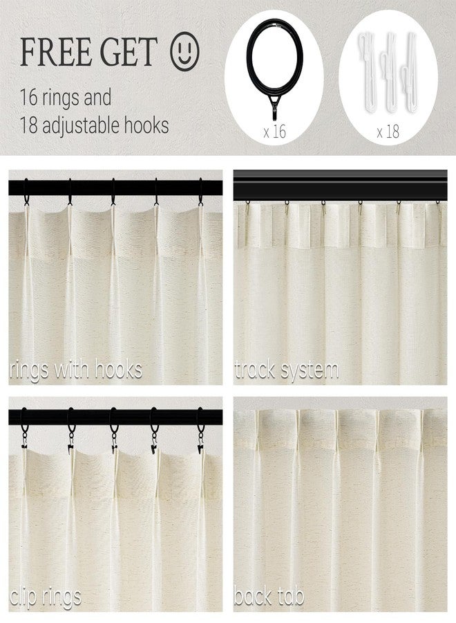 Topfinel 105 Inch Curtains 2 Panels Set,Two Packs Pinch Pleat Back Tab Linen Window Semi Sheer Privacy Thick Decorative Curtain Drapes for Living Room Bedroom,40x105 in Long,Ivory/Natural - Image 2