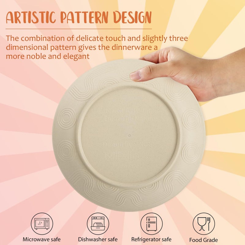 Perlapoc Dinnerware Sets 40 PCS Wheat Straw Plates and Bowls Sets With Cups Service for 8 Microwave Safe Dishes for Kitchen Lightweight Dish Set for RV Outdoor Activities Travel - Beige Colors - Image 3