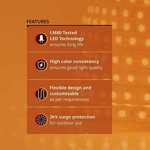 wipro Garnet LED Strip Light| 120 LEDs/mtr | Warm White | IP65-Waterproof | Flexible Rope Light for Outdoor & Indoor Decoration for Diwali, Christmas|Strip for Balcony|Pack of 1, 50 Meters - Image 5