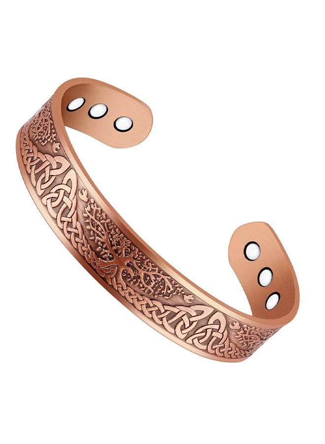 Pure Copper Magnetic Bracelets For Women Men, Adjustable Copper Cuff Bangle, Wide Solid Copper Magentic Bracelet, Magnetic Bangle Bracelets Jewelry With Tree Of Life Motif - Image 1