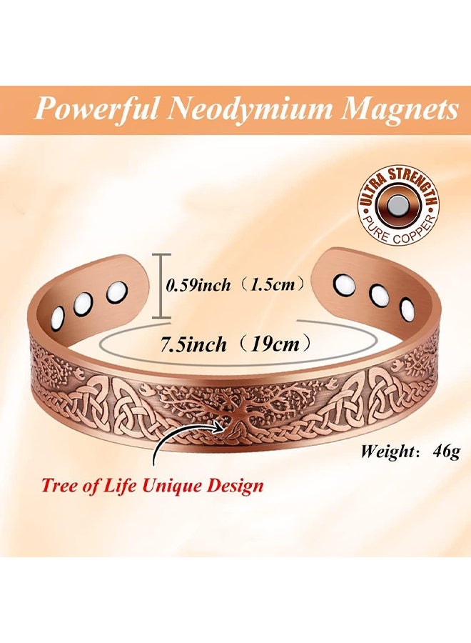 Pure Copper Magnetic Bracelets For Women Men, Adjustable Copper Cuff Bangle, Wide Solid Copper Magentic Bracelet, Magnetic Bangle Bracelets Jewelry With Tree Of Life Motif - Image 5