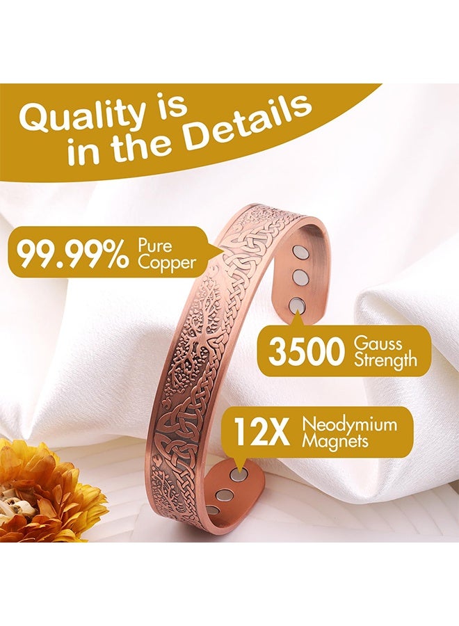 Pure Copper Magnetic Bracelets For Women Men, Adjustable Copper Cuff Bangle, Wide Solid Copper Magentic Bracelet, Magnetic Bangle Bracelets Jewelry With Tree Of Life Motif - Image 2