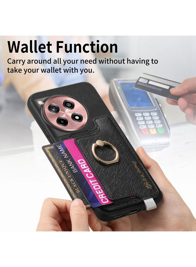 اس-توب جراب لهاتف OnePlus Ace 3 5G / 12R 5G Retro Magsafe Cross من الجلد مع حامل حلقي وحقيبة بطاقات - Image 4