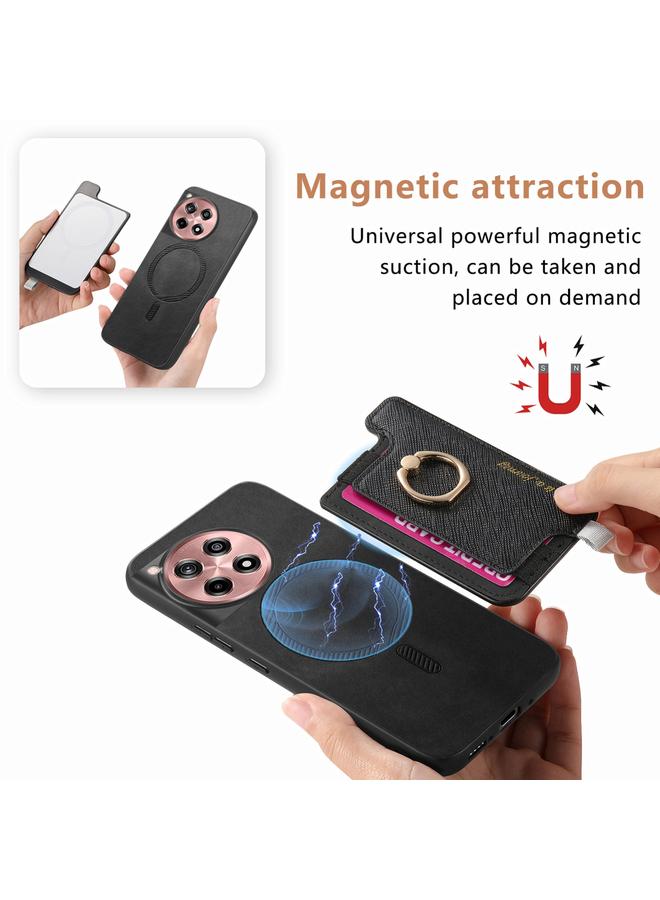 اس-توب جراب لهاتف OnePlus Ace 3 5G / 12R 5G Retro Magsafe Cross من الجلد مع حامل حلقي وحقيبة بطاقات - Image 3