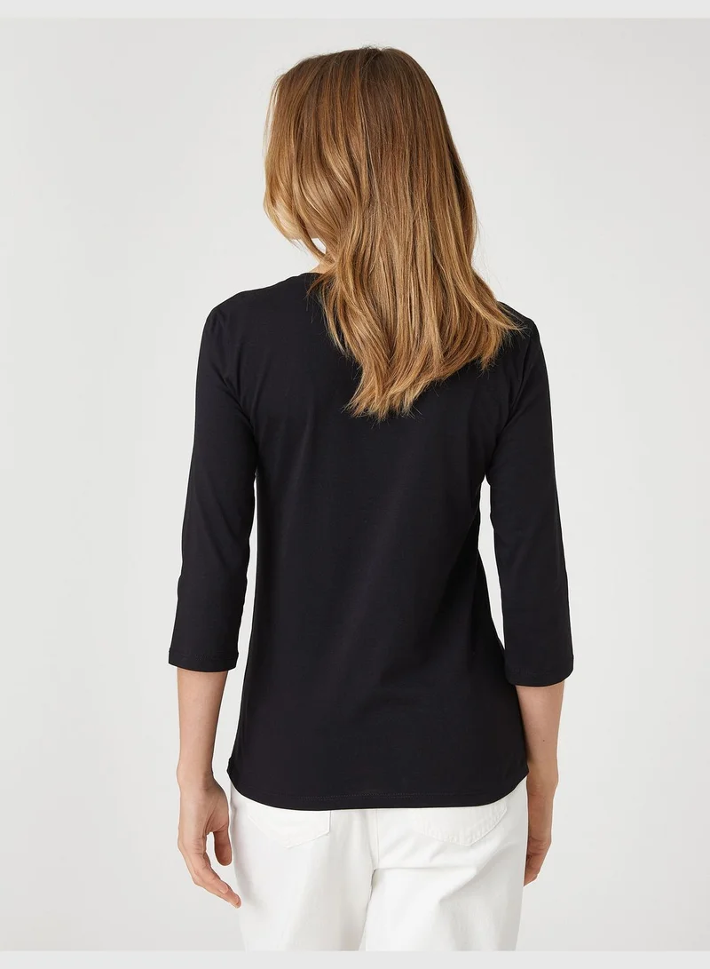 KOTON Sequin Printed Long Sleeve T-Shirt Cotton