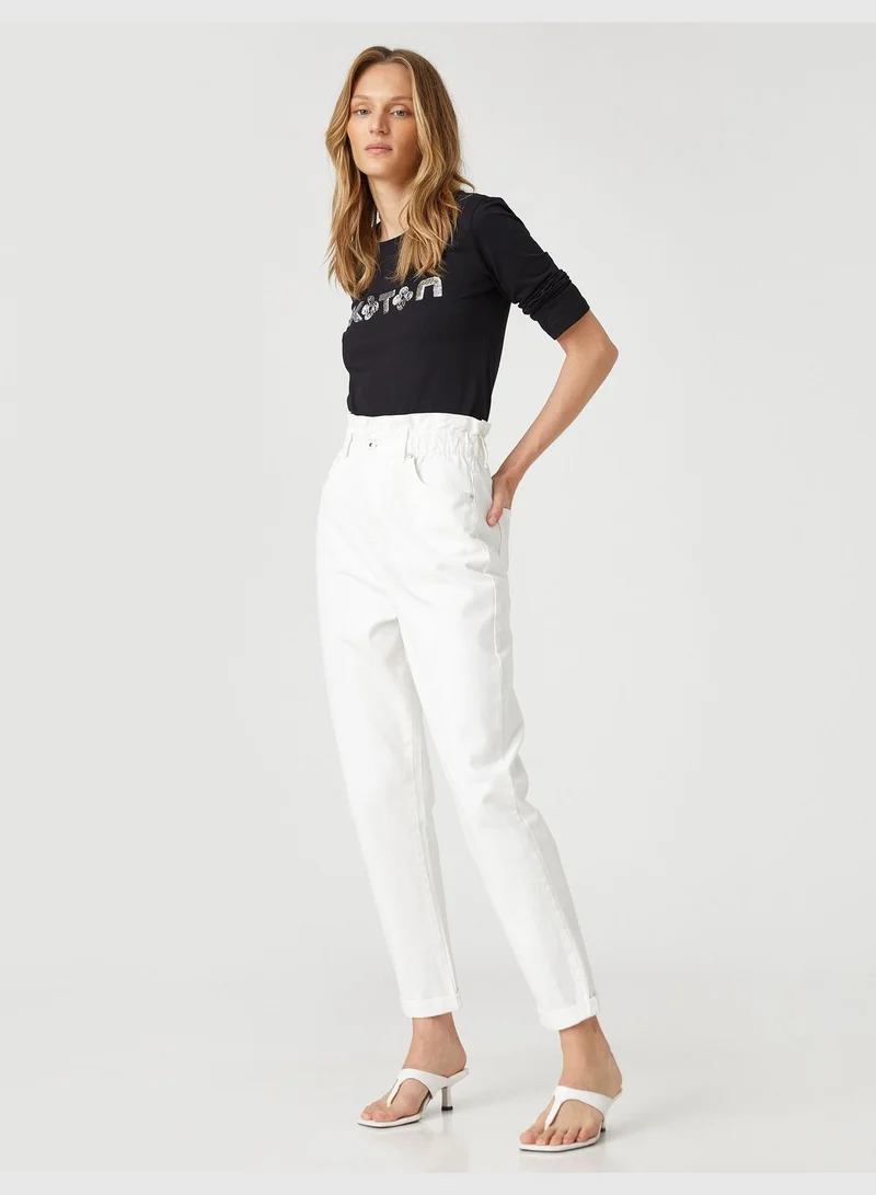 KOTON Sequin Printed Long Sleeve T-Shirt Cotton