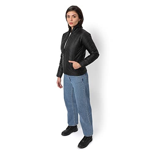 Campus Sutra Women Black Puffer Regular Fit Bomber Jacket For Winter Wear | Standing Collar | Full Sleeve | Zipper | Casual Jacket For Woman & Girl | Western Stylish Jacket For Women - Image 5
