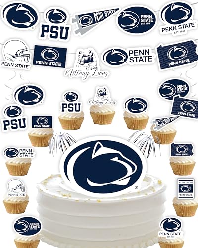 PartyKandy PSU Party Supplies for Football Birthday Gift Graduation Party Banner and Cake Toppers 42 Pieces Penn State Nittany Lions - Image 1
