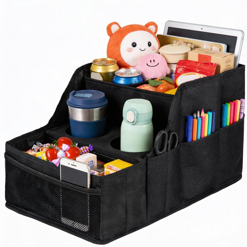 LLPHOACI Car Seat Organizer Backseat and Passenger Seat Organizer with 9 Compartments 2 Cup Holders Car Organizer Front Seat Storage for Travel Kidsï¼ŒBlack - Image 2