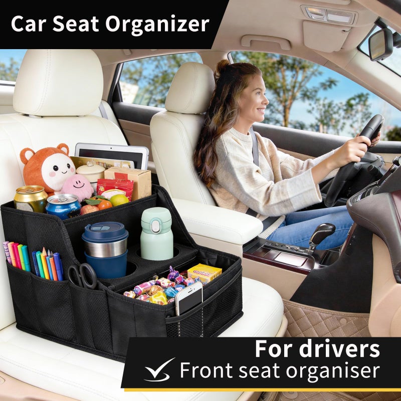 LLPHOACI Car Seat Organizer Backseat and Passenger Seat Organizer with 9 Compartments 2 Cup Holders Car Organizer Front Seat Storage for Travel Kidsï¼ŒBlack - Image 5