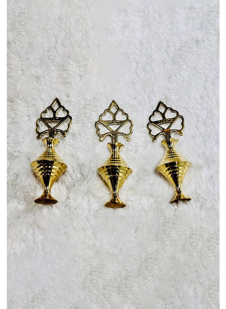 Traditional Arabic Brass Surmadani Set, 3-Piece Antique Gold Kohl Containers, Handcrafted Islamic Design for Kajal and Ithmid Storage, Surma/Kajol Pot, Surma Holder - Image 2