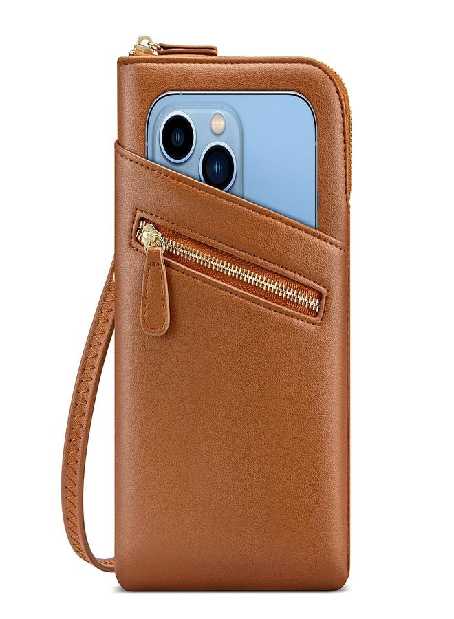 nuoku Crossbody Wallet Purse with Phone Pocket, Small Cellphone Purse Women Crossbody with Credit Card Slots, Brown - Image 1