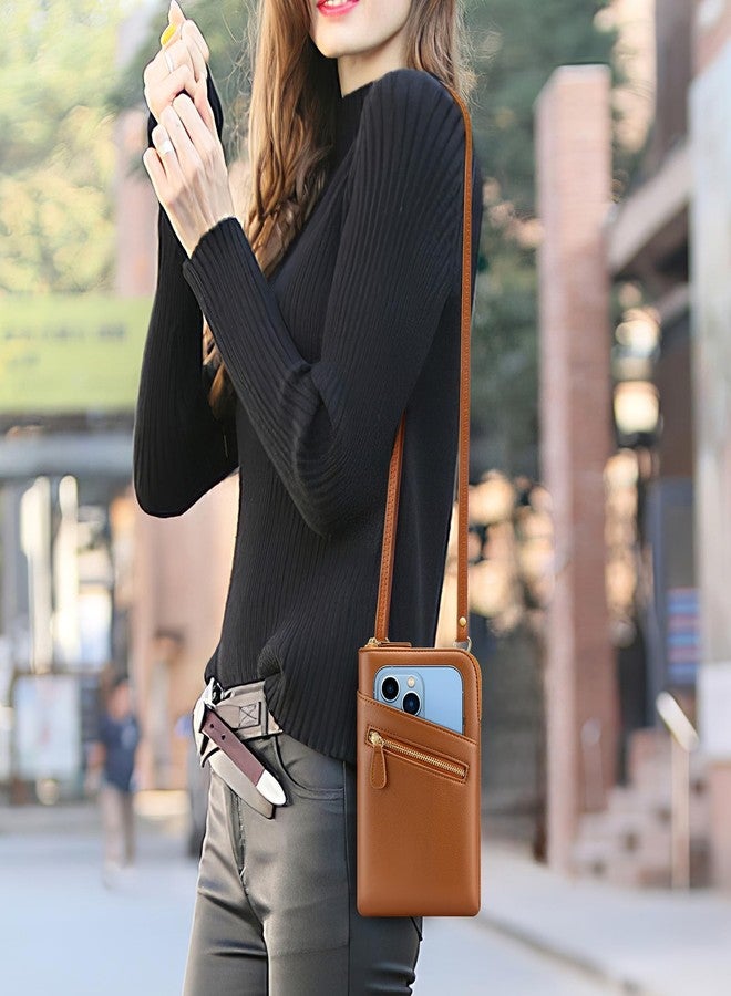 nuoku Crossbody Wallet Purse with Phone Pocket, Small Cellphone Purse Women Crossbody with Credit Card Slots, Brown - Image 2