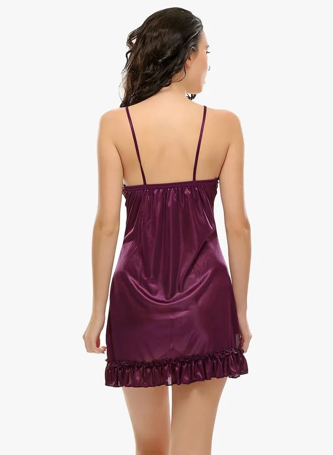 Clovia Clovia Lace Insert Ruffled Hem Babydoll