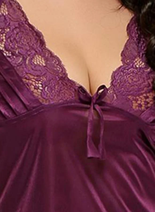Clovia Clovia Lace Insert Ruffled Hem Babydoll