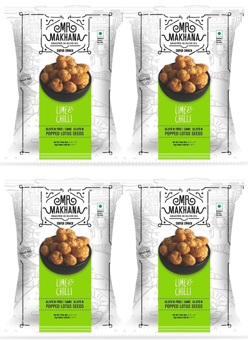 Mr Makhana - Lime and Chilli Popped Lotus Seeds 25 Grams Pack of 4 - Image 1