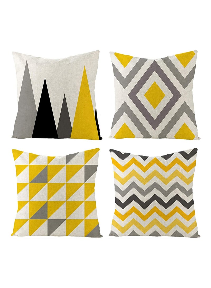 Set of 4 Modern Geometric Yellow and Grey Pillow Covers 18x18 Inch Stylish Cotton Polyester Cushion Cases for Sofa and Home Decor - Image 1