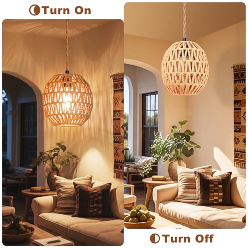 Maliralt Hanging Lamps Rattan Pendant Light Hanging Lights 16.4ft Plug in Cord Pendant Light Fixture Plug Into Wall Outlet Pendant Lighting with On Off Switch for Bedroom Living (Egg Shade) - Image 5