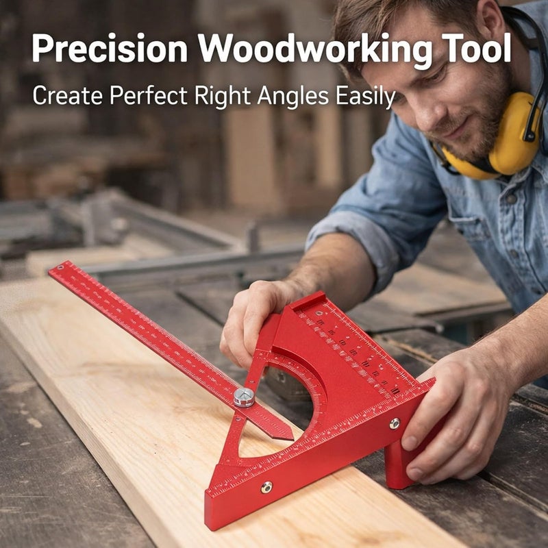 Woodworking Square Ruler, Aluminum Alloy, 0-180 Degree Adjustable, Half Round Triangular Shape - Multi Angle Measuring, Rustproof Durable, Ideal for Woodworking Projects (Red) - Image 4
