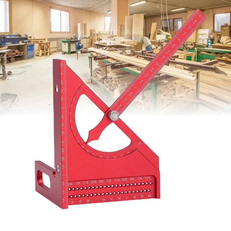 Woodworking Square Ruler, Aluminum Alloy, 0-180 Degree Adjustable, Half Round Triangular Shape - Multi Angle Measuring, Rustproof Durable, Ideal for Woodworking Projects (Red) - Image 5