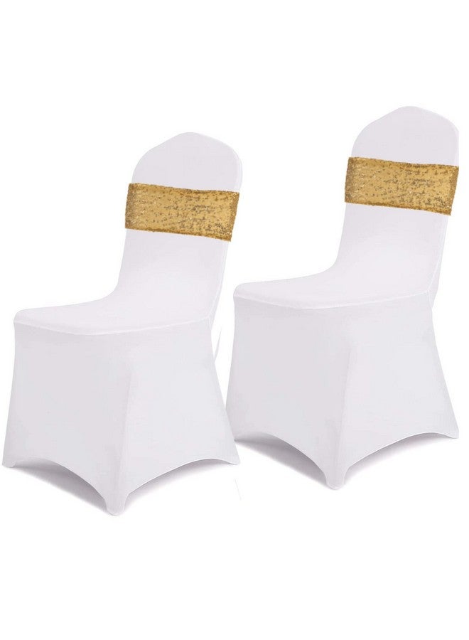 SquarePie Pack Of 50 Sequin Chair Sashes Glitter Chair Bows Bands For Wedding Banquet Party Chair Cover Decor Ties, Gold - Image 4