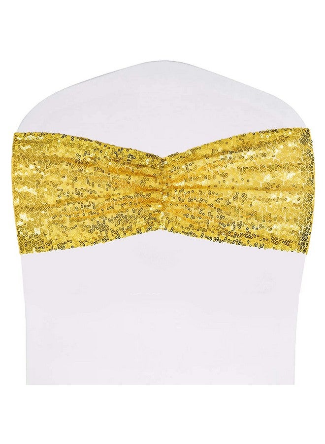 SquarePie Pack Of 50 Sequin Chair Sashes Glitter Chair Bows Bands For Wedding Banquet Party Chair Cover Decor Ties, Gold - Image 1