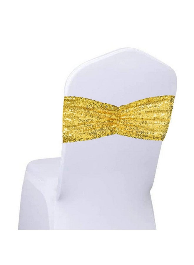 SquarePie Pack Of 50 Sequin Chair Sashes Glitter Chair Bows Bands For Wedding Banquet Party Chair Cover Decor Ties, Gold - Image 3