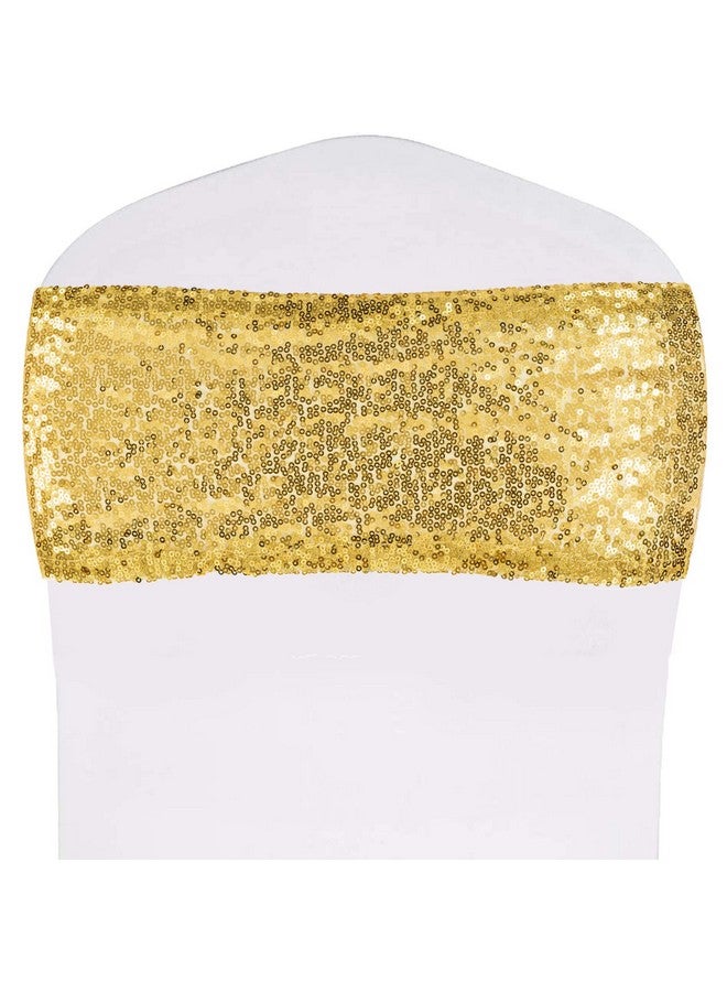 SquarePie Pack Of 50 Sequin Chair Sashes Glitter Chair Bows Bands For Wedding Banquet Party Chair Cover Decor Ties, Gold - Image 2