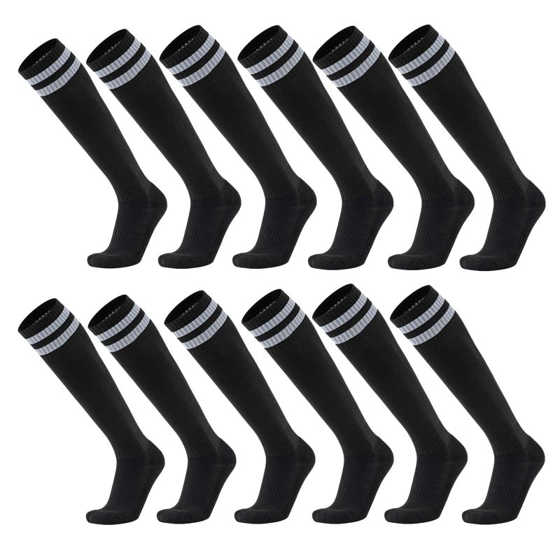 Ultrafun 6 Pairs Soccer Socks Color Stretchy Compression Knee High Tube Football Athletic Socks for Men Women Teens (6Pairs-Black) - Image 1