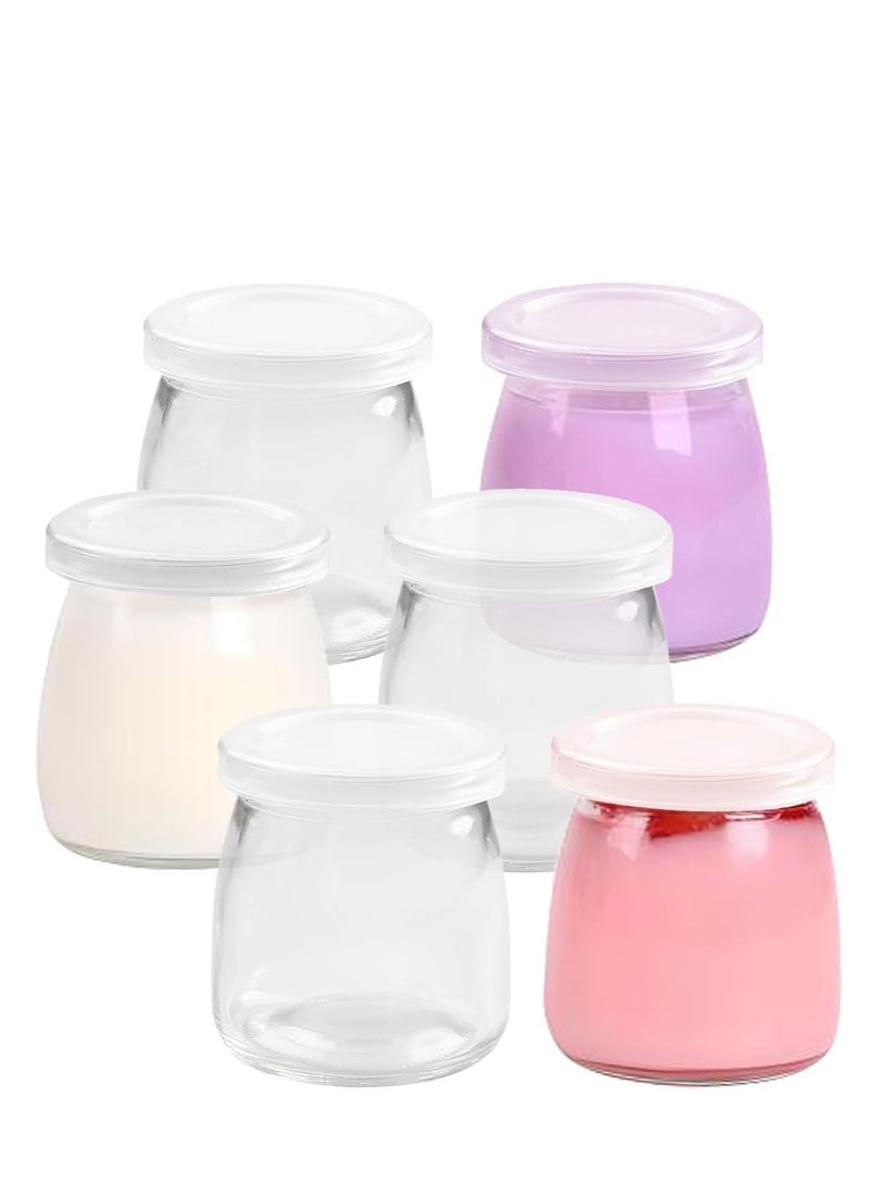 Luxoraq 6-Pcs, 100ml Yoghurt Jars pudding Jar with Lid Glass Container With Lid For Milk Jams Jelly Mousse Yogurt Making, Jam, Jelly, Mousse & Honey - Reusable, Round Containers for Home Kitchen Storage - Image 1