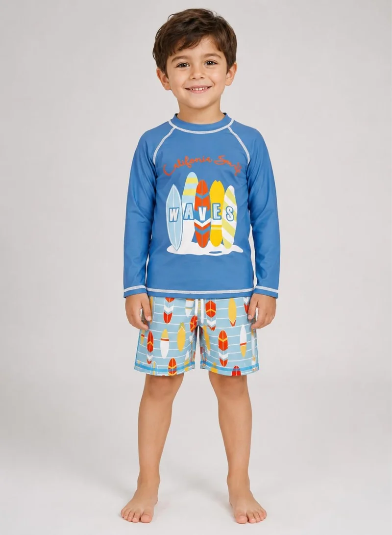 Babyqlo Boys Surfboard Print Long Sleeve Swim Set