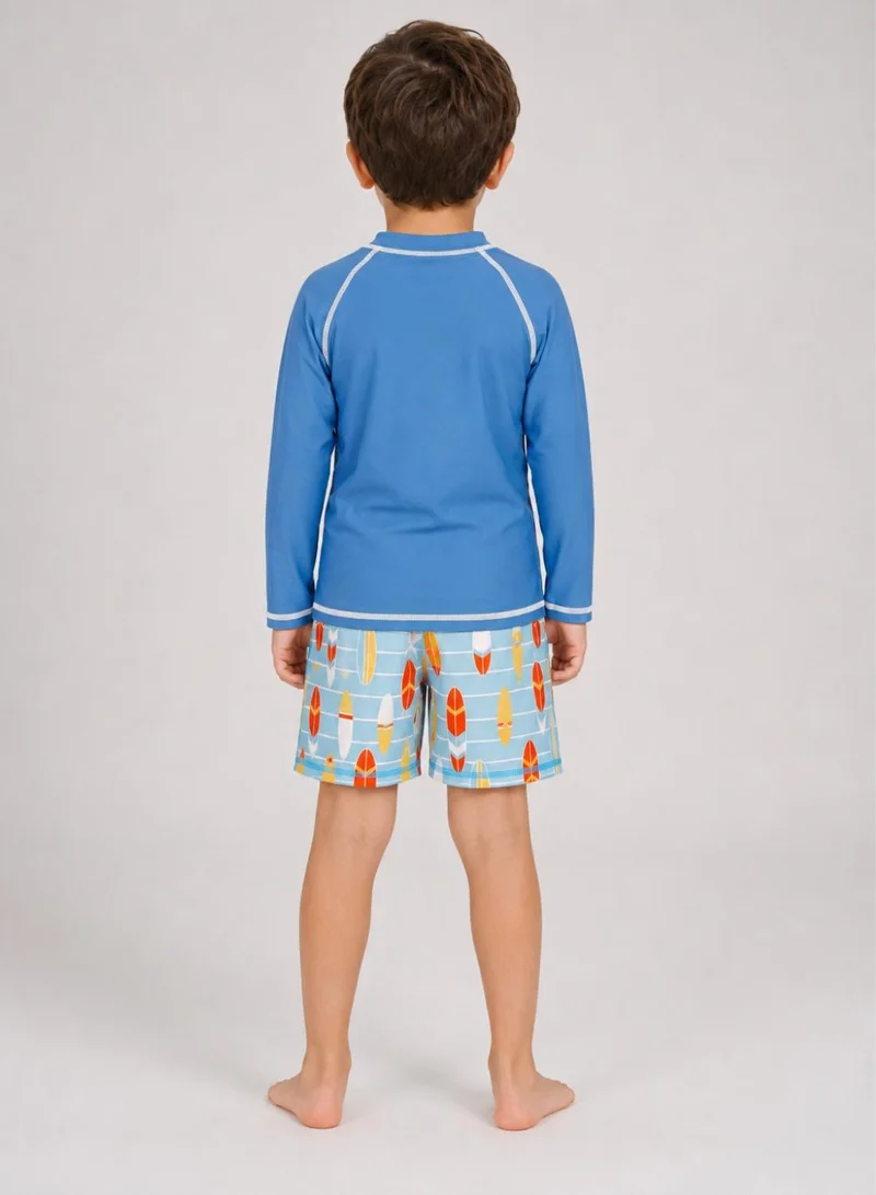 Babyqlo Boys Surfboard Print Long Sleeve Swim Set