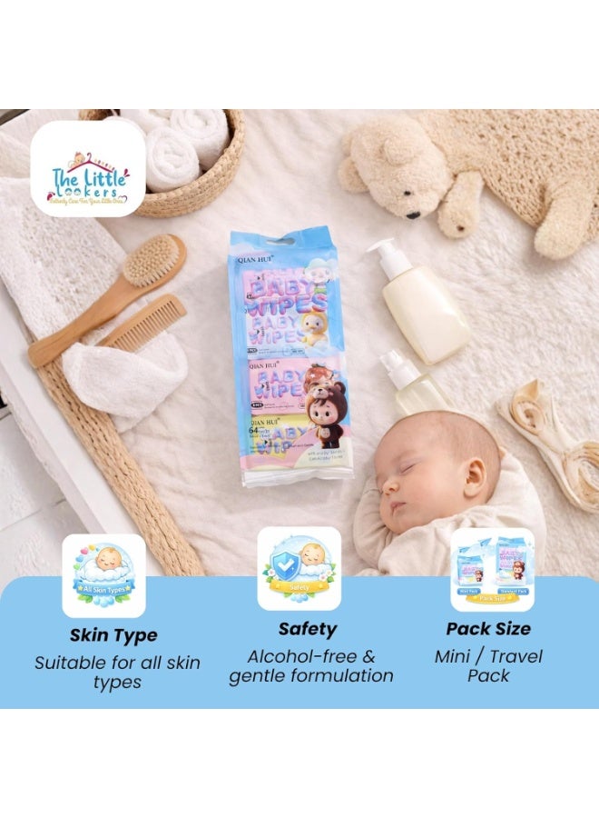 BABY WIPES Baby Wet Wipes, 64 Sheets, Soft Daily Cleaning Wipes, Light Blue Pack, Model SJ-0076 - Image 5