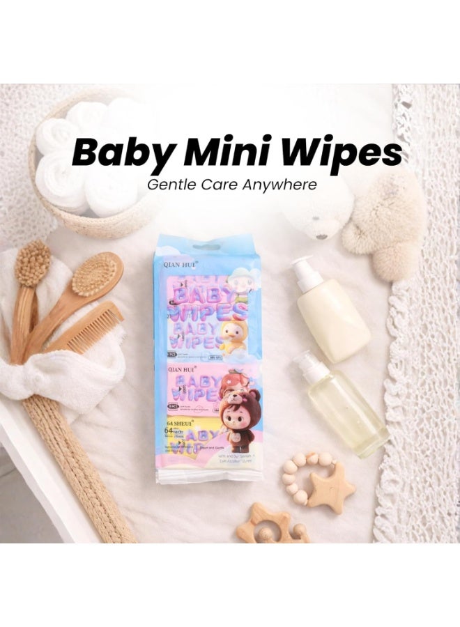 BABY WIPES Baby Wet Wipes, 64 Sheets, Soft Daily Cleaning Wipes, Light Blue Pack, Model SJ-0076 - Image 2