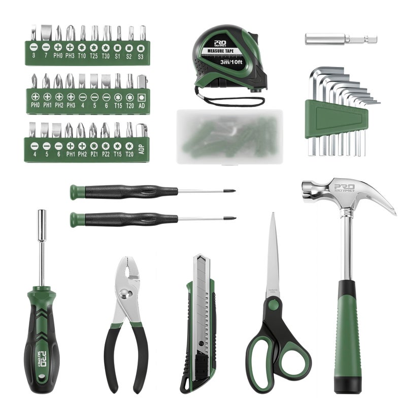 Prostormer 93-Piece Tool Kit, Basic Household Repair Tool Set with Toolbox Storage Case, Small Starter Tool Box Kit for Homeowners and College Students (Green) - Image 2