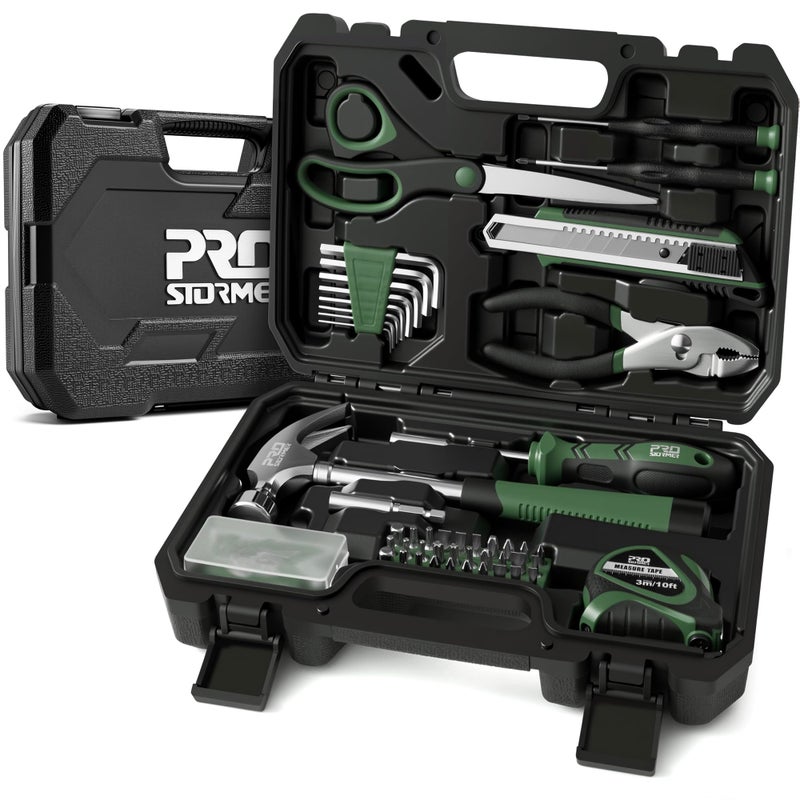 Prostormer 93-Piece Tool Kit, Basic Household Repair Tool Set with Toolbox Storage Case, Small Starter Tool Box Kit for Homeowners and College Students (Green) - Image 1