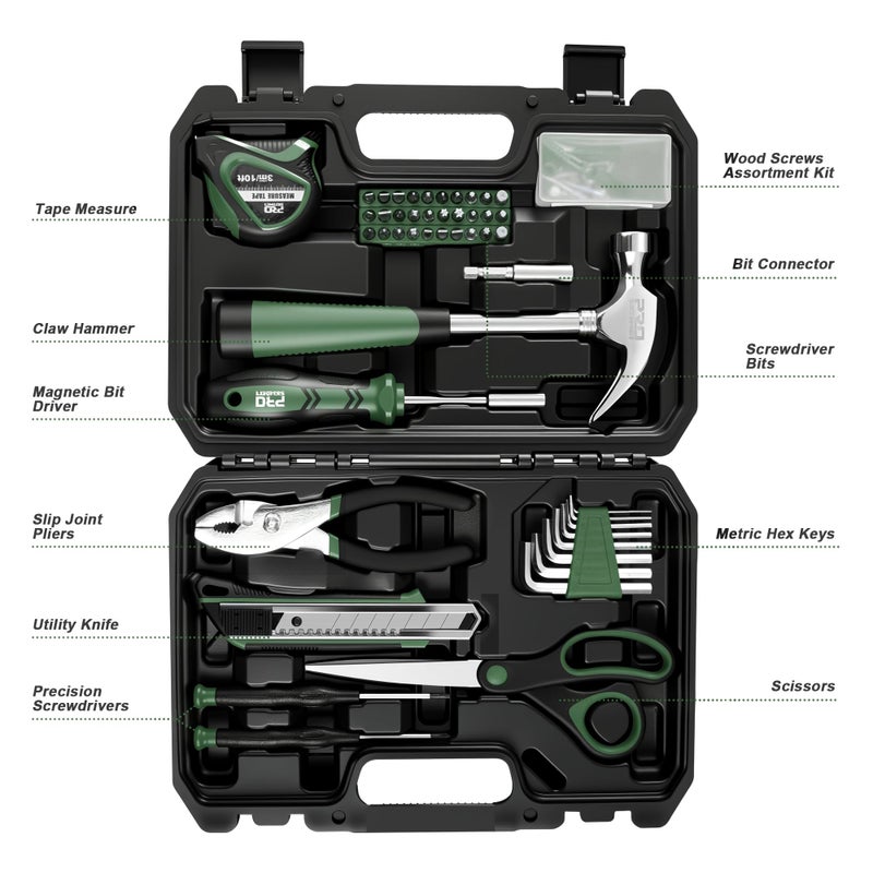 Prostormer 93-Piece Tool Kit, Basic Household Repair Tool Set with Toolbox Storage Case, Small Starter Tool Box Kit for Homeowners and College Students (Green) - Image 3