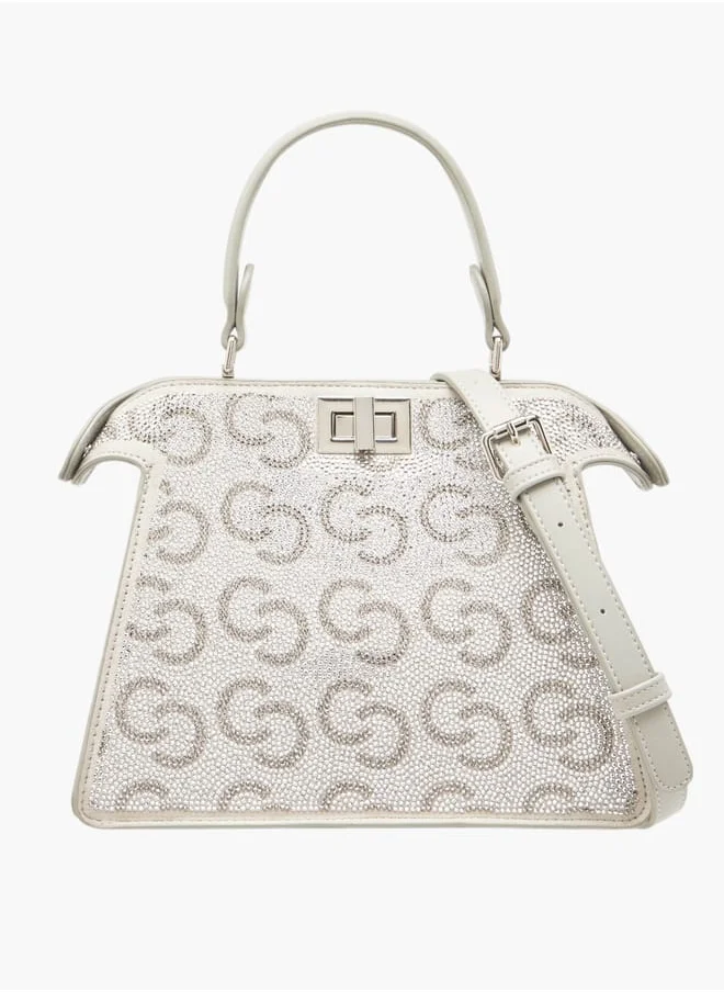 سيليست Women's Logo Embellished Crossbody Bag with Detachable Strap and Twist Clasp Closure Ramadan Collection