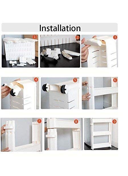 istore Istore Plastic Kitchen Storage Rack Trolley with Wheels || Space Saving Slim Slide Storage Organizer Rack Shelf Holder for Kitchen, Bathroom (White) (3 Layer-Medium)  - Image 5