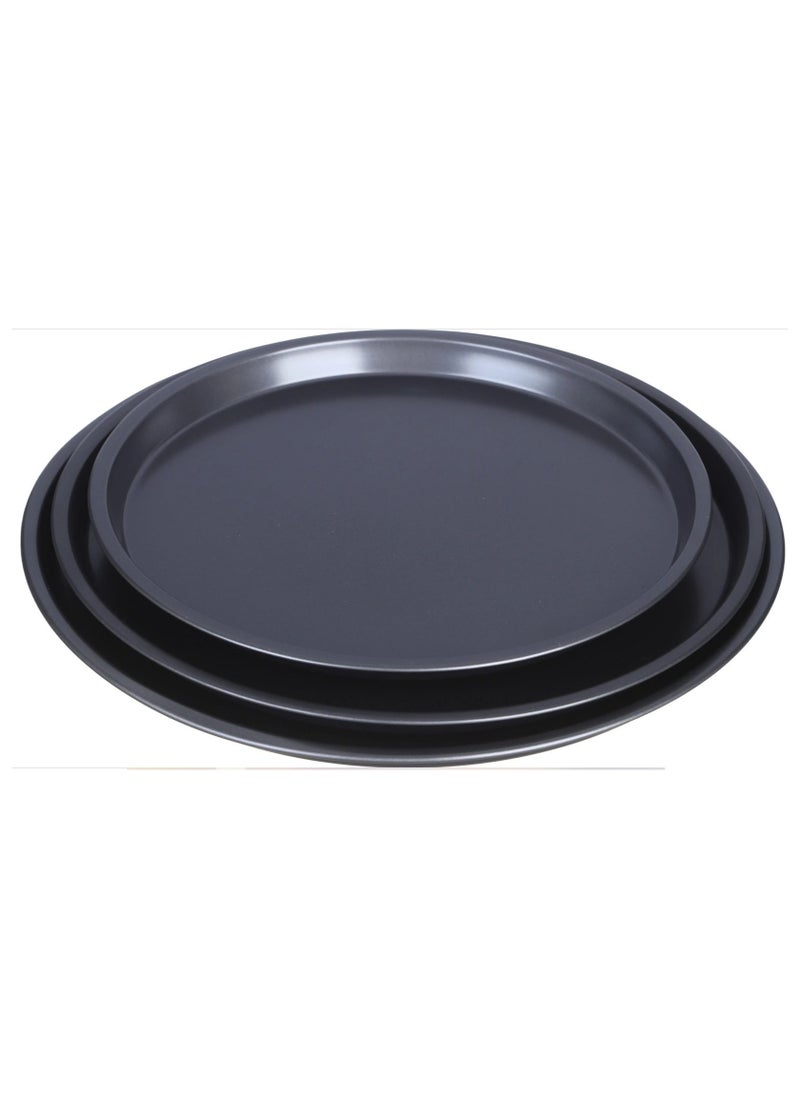 Generic - Round Pizza Trays Set 3 Pieces - Set for Serving Pizza and Making Homemade Basbousa Non-Stick Large Size Luxury Round Baking Tray for Baking in Black Color and Different Sizes 20cm - 23cm - 25cm - Carbon Steel Pizza Tray for Microwave Oven, Non-Stick for Baking Barbie - Set of 3 Pieces Black (20cm 23 25 Barbie, Carbon - Round Pizza Trays - Pizza and Basbousa Tray Set - Pizza and Basbousa Tray 3 Pieces - Image 1