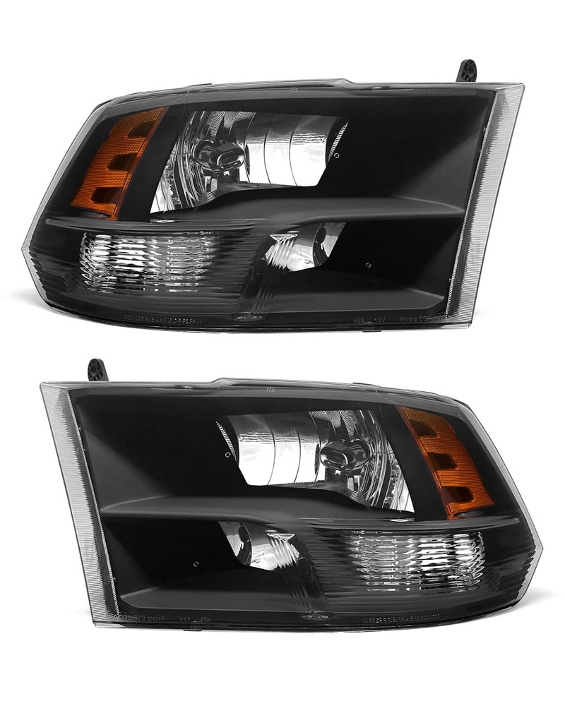ADCARLIGHTS compatible with Dodge 09-18 Ram 1500/10-18 Ram 2500 3500 for 2009-2018 Ram Headlight Assembly Black Housing Amber Reflector Headlamp Replacement Driver and Passenger Sides - Image 1
