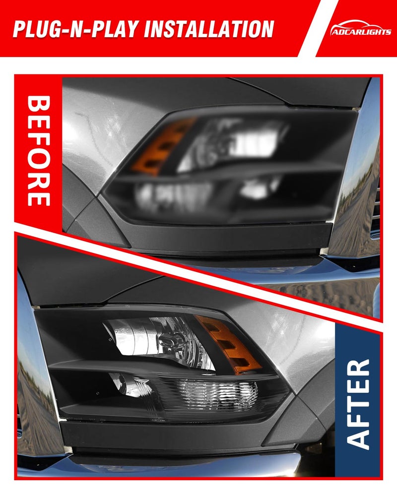 ADCARLIGHTS compatible with Dodge 09-18 Ram 1500/10-18 Ram 2500 3500 for 2009-2018 Ram Headlight Assembly Black Housing Amber Reflector Headlamp Replacement Driver and Passenger Sides - Image 5