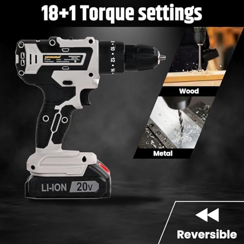 TOMAHAWK® DRT-1000 20V Cordless Drill Machine Kit | Drill + Screwdriver + Impact Function | 35Nm Torque | 2×1.5Ah Battery | LED Light | Carry Case - Image 5