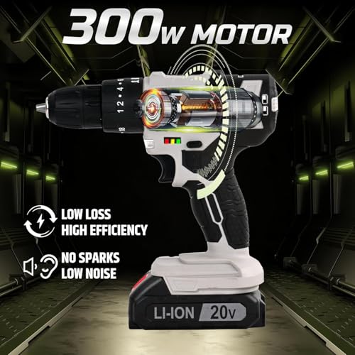 TOMAHAWK® DRT-1000 20V Cordless Drill Machine Kit | Drill + Screwdriver + Impact Function | 35Nm Torque | 2×1.5Ah Battery | LED Light | Carry Case - Image 3