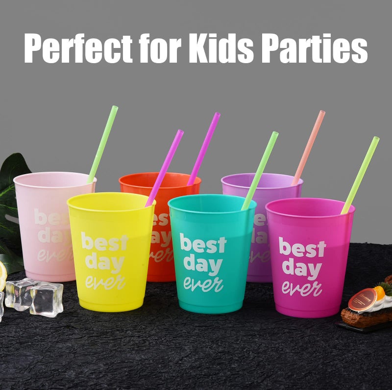 ALINK 500-Pack Plastic Disposable Drinking Straws Individually Wrapped  Neon Colored Straight Party Straws - 7.75"" x 0.23"" - Image 4