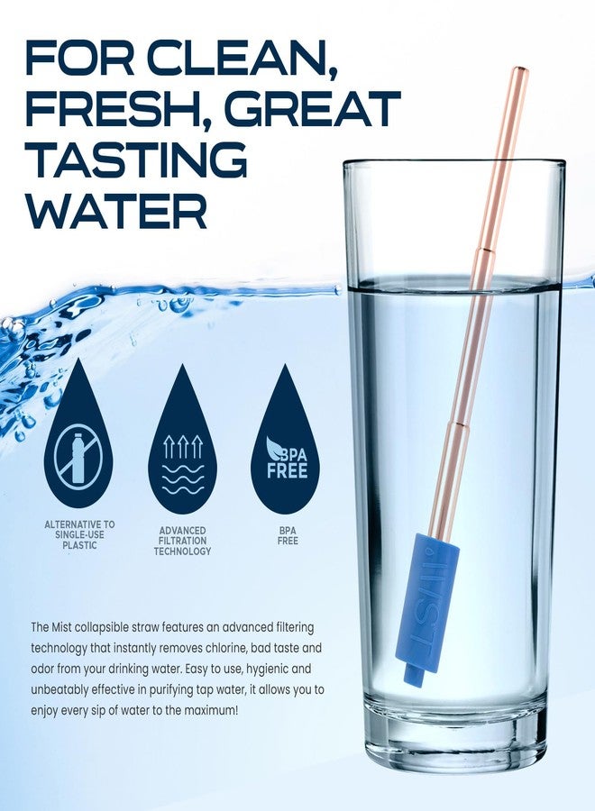 مست ماصة قابلة لإعادة الاستخدام من ميست، ماصة معدنية قابلة للطي وإعادة الاستخدام لتصفية المياه، تزيل الكلور والروائح، خالية من مادة BPA، محمولة، مصنوعة من الفولاذ المقاوم للصدأ، ماصة ترشيح مع حقيبة حمل وفرشاة، مناسبة للسفر، لون كحلي - Image 3